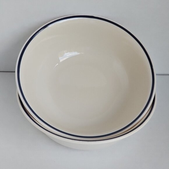 Corelle Soup Cereal Bowls navy blue stripe beige bowl  6.25” set of 2 Corning - Picture 3 of 11
